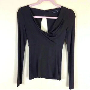 BCBGMaxAzria Dark Brown Rayon Drapey Sequined Long Sleeve Top